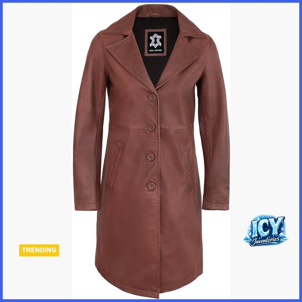 Real Lambskin Leather Coat Women's Classic Turn Down Collar Vintage Style